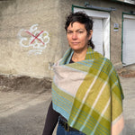 LAMBSWOOL OVERSIZED SCARF GREEN STRIPE CHECK