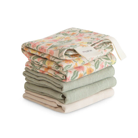 MUSLIN COTTON WASHCLOTH-PASTEL BLOOMS