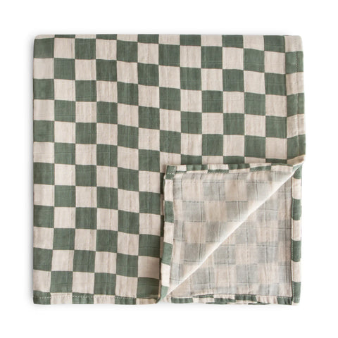 ORGANIC COTTON MUSLIN SWADDLE-OLIVE CHECK