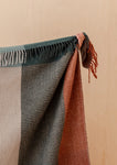 RECYCLED WOOL BLANKET GREEN WAFFLE BLOCK CHECK