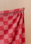 RECYCLED WOOL BLANKET PINK AND RED CHECKERBOARD