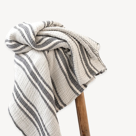 CRINKLE THROW BLANKET-CHARCOAL STRIPE