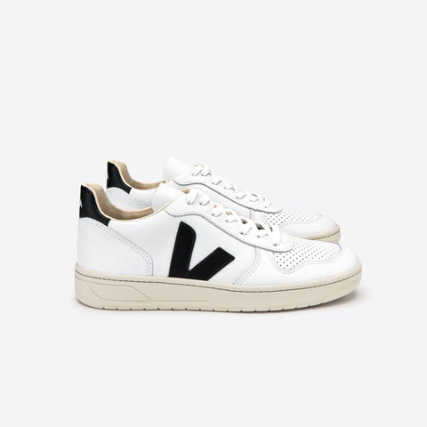 VEJA V-10 LEATHER EXTRA-WHITE BLACK
